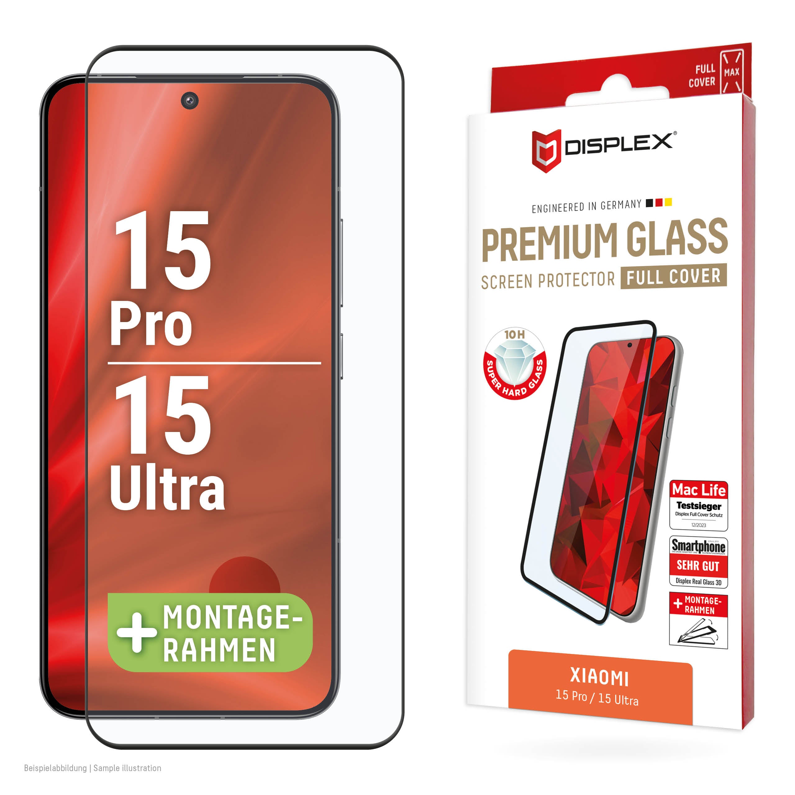 Displex Displayschutz (Panzerglas), Full Cover – für Xiaomi 15 Pro/15 Ultra – mit Applikator