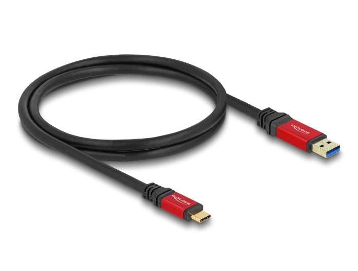 DeLOCK USB-A auf USB-C Kabel – USB 3.2 Gen 2 (10 Gbit/s) – 1 m – Metallverstärkt, Goldkontakte – Schwarz/Rot