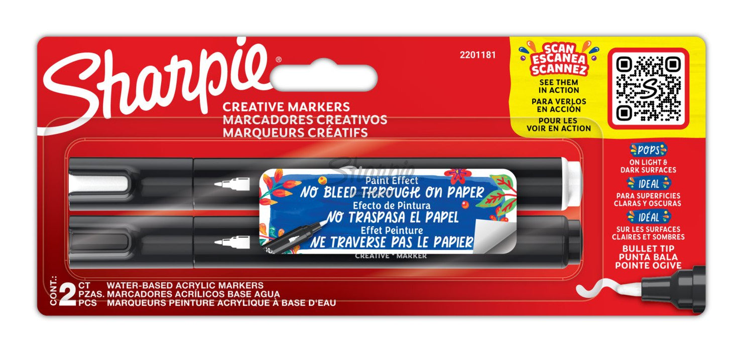Sharpie Acrylmarker Creative – Rundspitze 2,5 mm – Schwarz/Weiss – 2er-Set – Für dunkles Papier geeignet