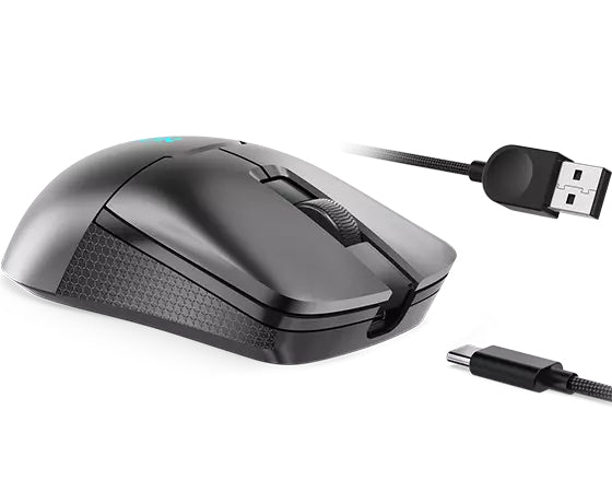 Lenovo M600S Gaming-Maus – kabellos, Bluetooth + 2,4 GHz, USB-C, 19'000 dpi, 6 Tasten, beidhändig, grau