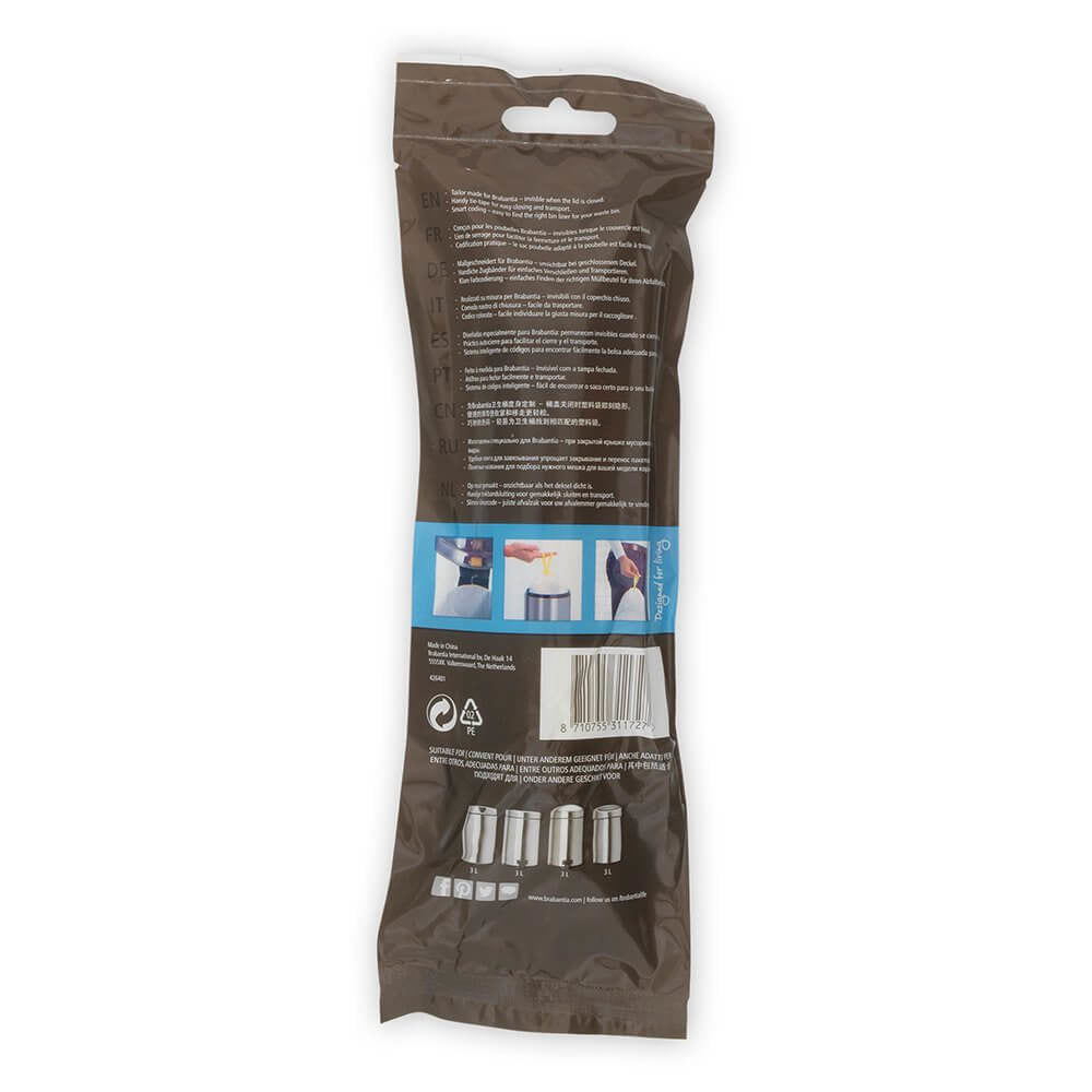 Brabantia Kehrichtsack für PerfectFit A – 3 l, mit Zugband, PE, weiss, 270 × 290 mm, 20 Stk