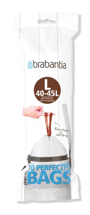 Brabantia Kehrichtsack für PerfectFit – 45 l, mit Zugband, PE, weiss, 1000 µm, 520 × 810 × 1 mm, 10 Stk