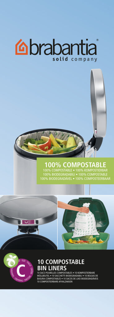 Brabantia Kehrichtsack für PerfectFit C – 12 l, mit Zugband, PE, weiss, 1000 µm, 495 × 400 × 1 mm, 10 Stk