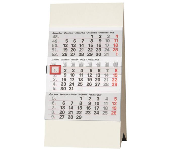 Biella 3-Monats-Pultsteller Desktop Peak 2026 – 9,5 × 19,8 cm – mit Datumschieber