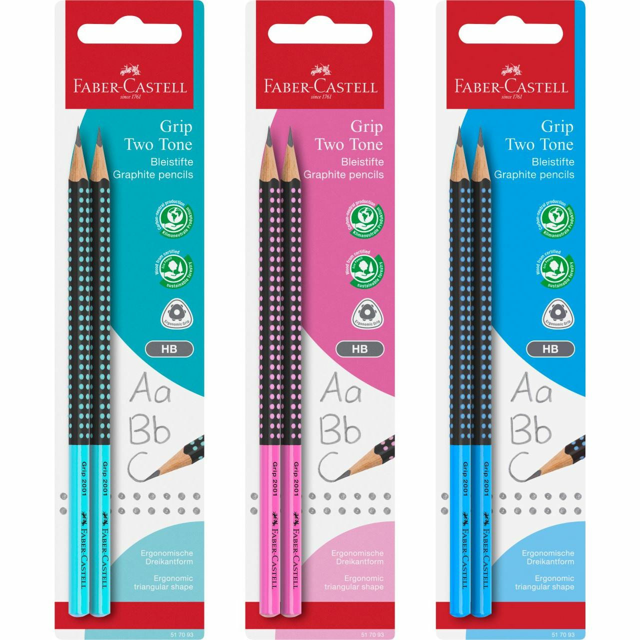 Faber-Castell Grip 2001 Two Tone Bleistifte HB, hexagonal – 2er-Set