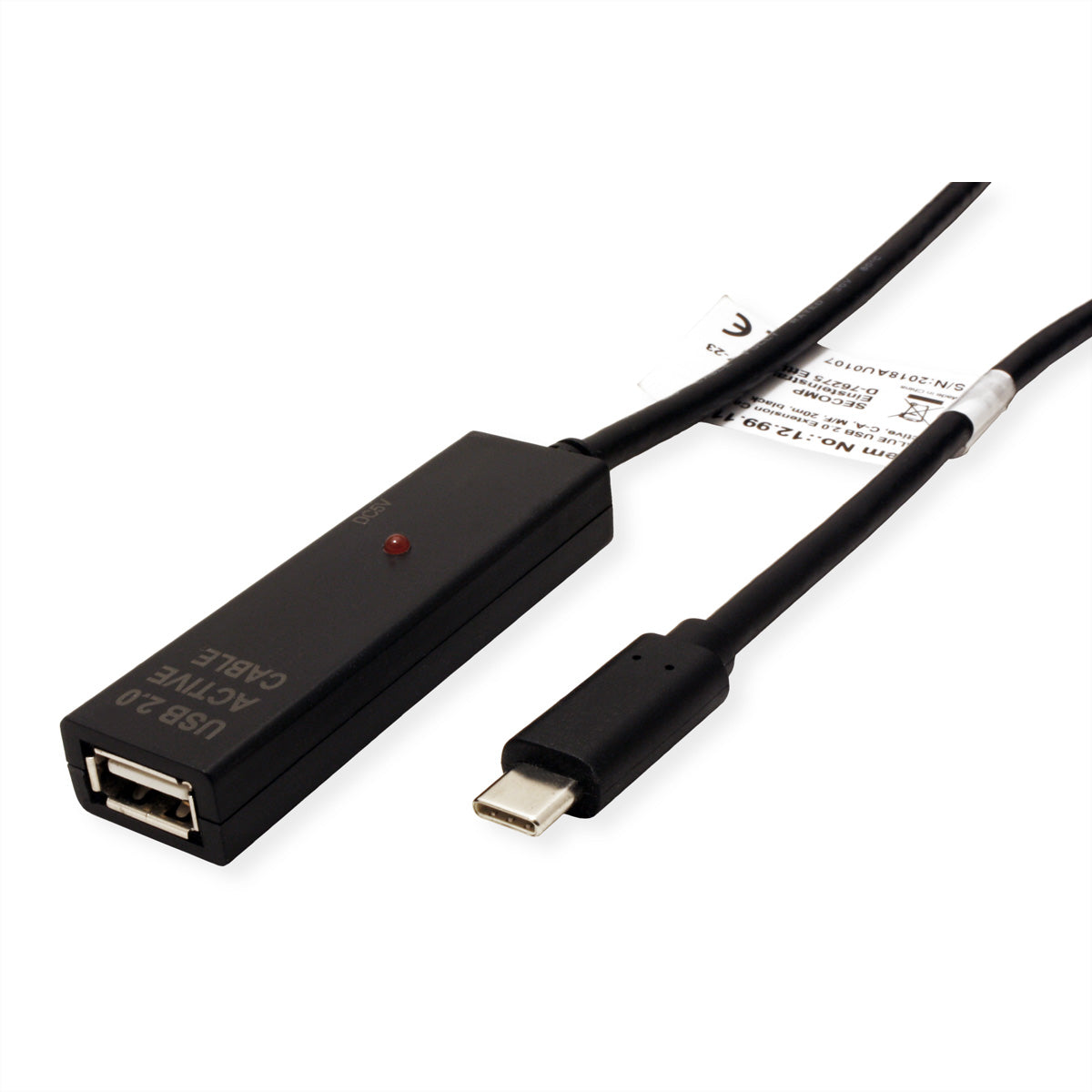VALUE USB-C auf USB-A Verlängerungskabel (Stecker auf Buchse) – USB 2.0 (480 Mbit/s) – 15 m – Schwarz