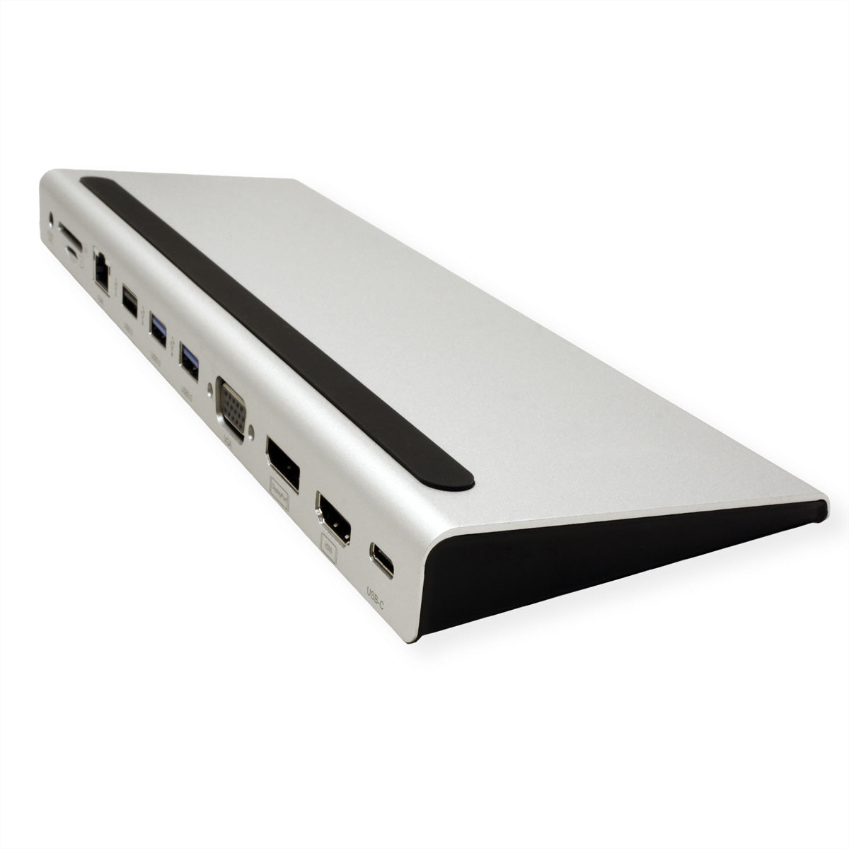 VALUE Dockingstation – USB-C, DP/HDMI/VGA, 3× USB-A, GbE, SD/microSD, 3,5 mm Audio, für Windows/Mac