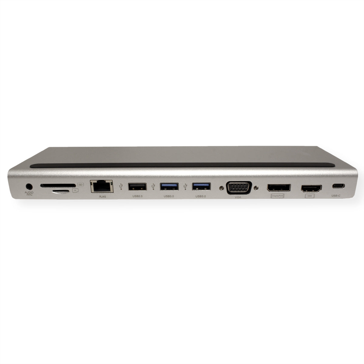 VALUE Dockingstation – USB-C, DP/HDMI/VGA, 3× USB-A, GbE, SD/microSD, 3,5 mm Audio, für Windows/Mac