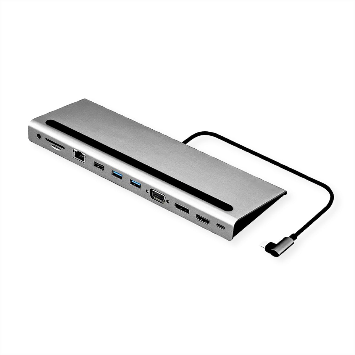 VALUE Dockingstation – USB-C, DP/HDMI/VGA, 3× USB-A, GbE, SD/microSD, 3,5 mm Audio, für Windows/Mac