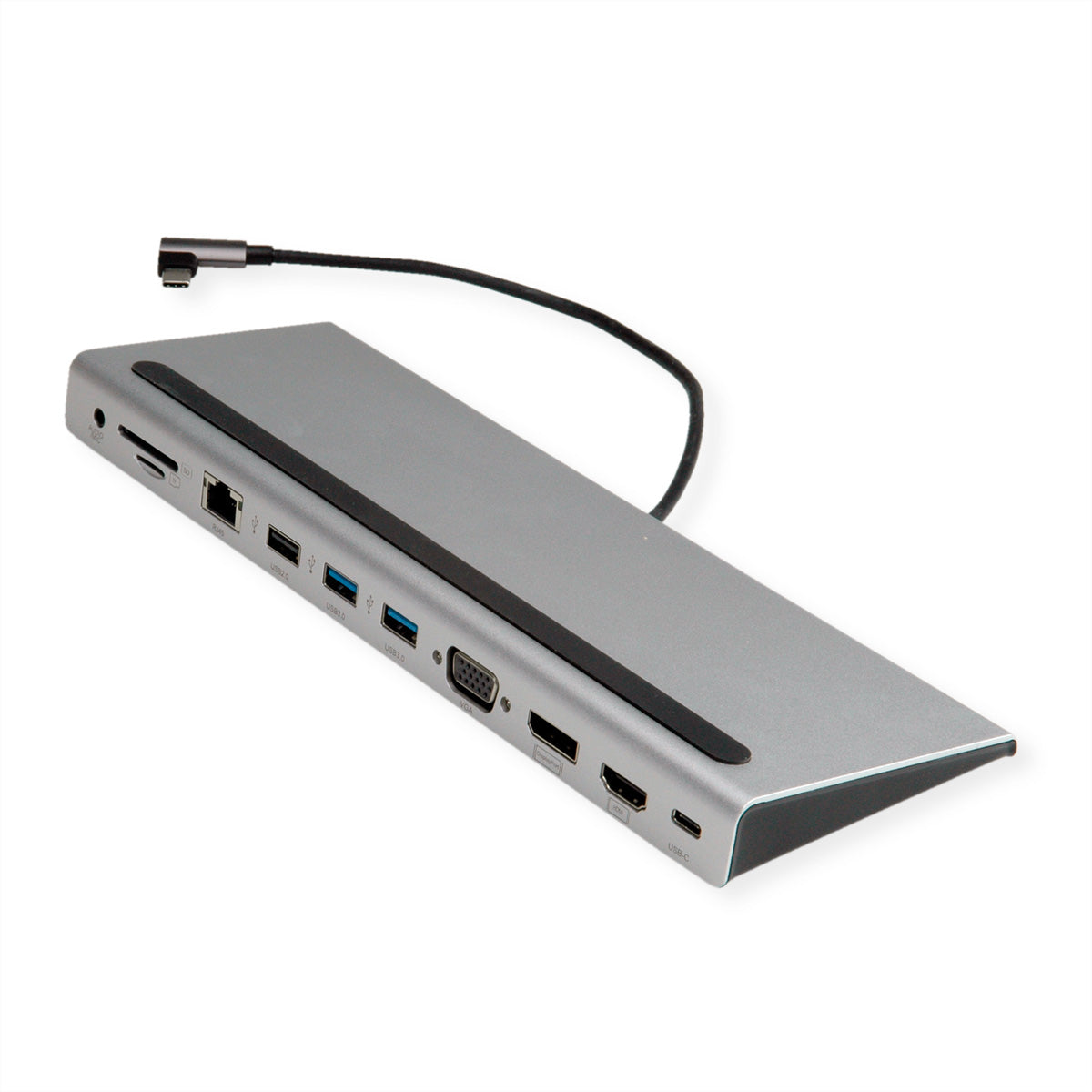 VALUE Dockingstation – USB-C, DP/HDMI/VGA, 3× USB-A, GbE, SD/microSD, 3,5 mm Audio, für Windows/Mac