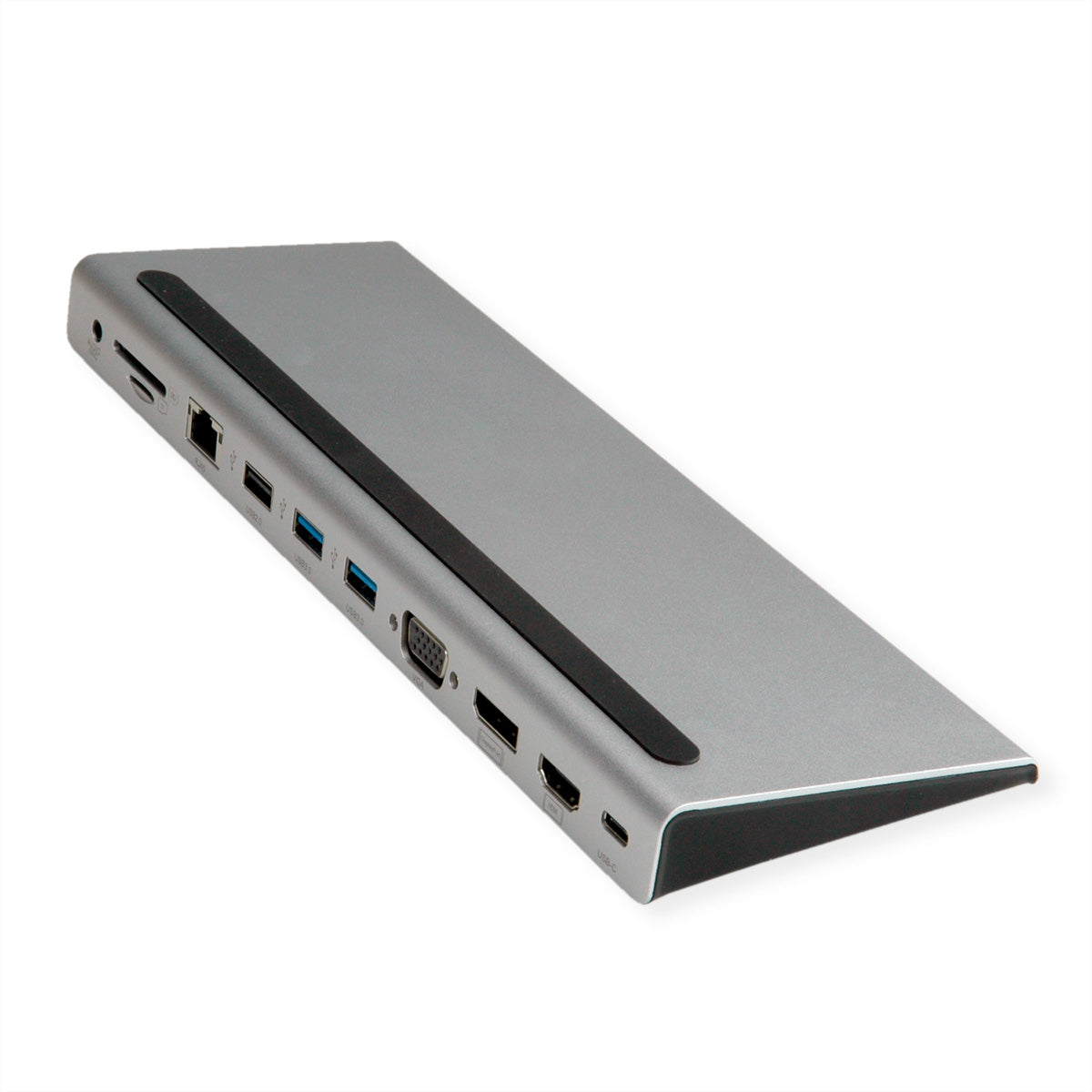 VALUE Dockingstation – USB-C, DP/HDMI/VGA, 3× USB-A, GbE, SD/microSD, 3,5 mm Audio, für Windows/Mac