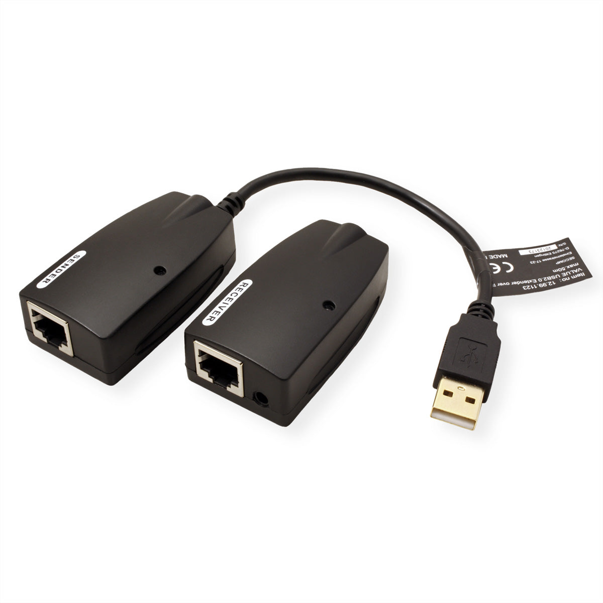 VALUE USB-Verlängerung über RJ-45 – USB-A Stecker zu USB-A Buchse, USB 2.0 480 Mbit/s, bis 50 m, 15 cm Kabel