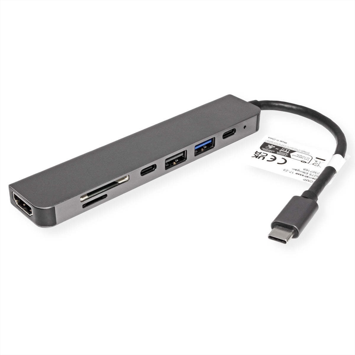 VALUE Dockingstation – USB-C, 1× HDMI, 2× USB-A, SD/microSD, für MacBook/Notebook/PC