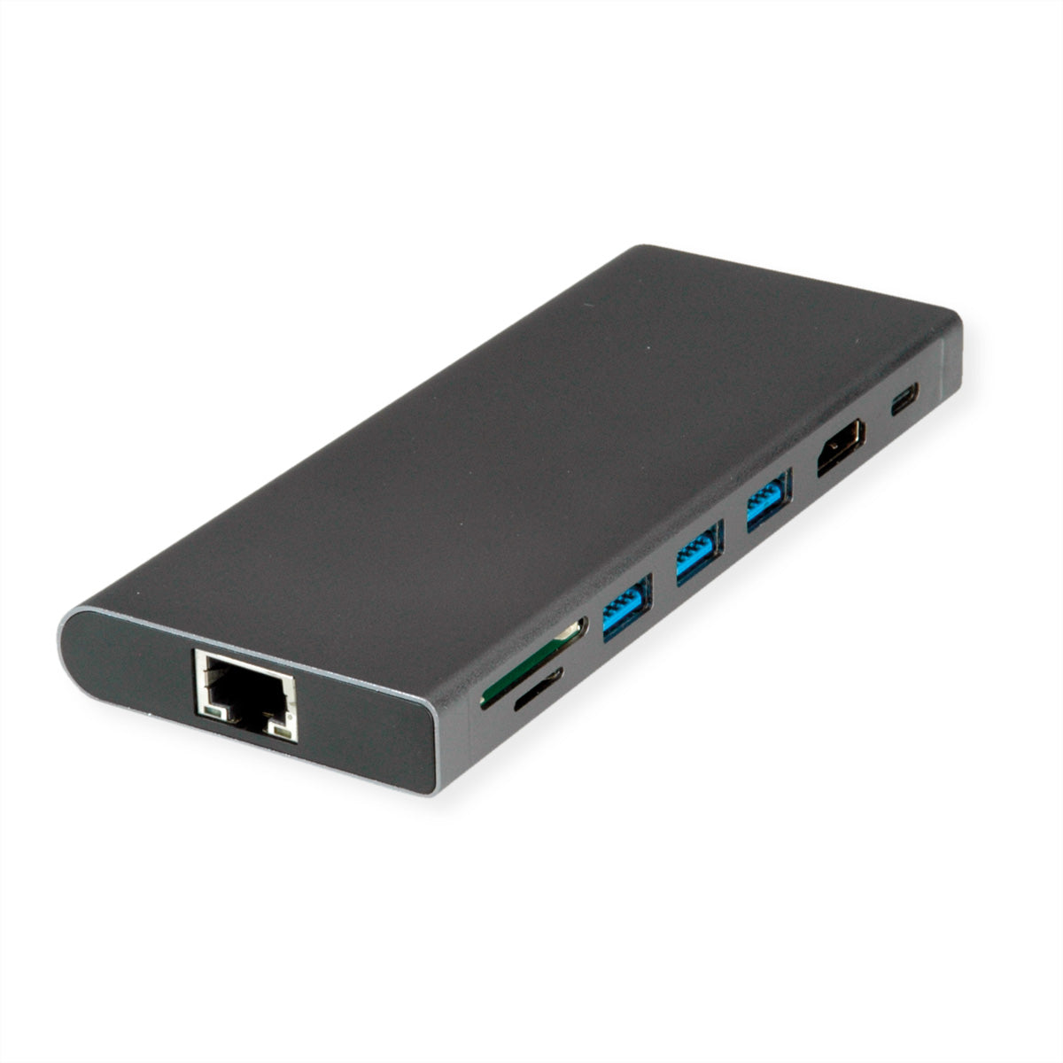 VALUE Dockingstation – USB-C, 1× HDMI, 3× USB-A, SD/microSD, 3,5 mm Audio, für MacBook/Notebook/PC