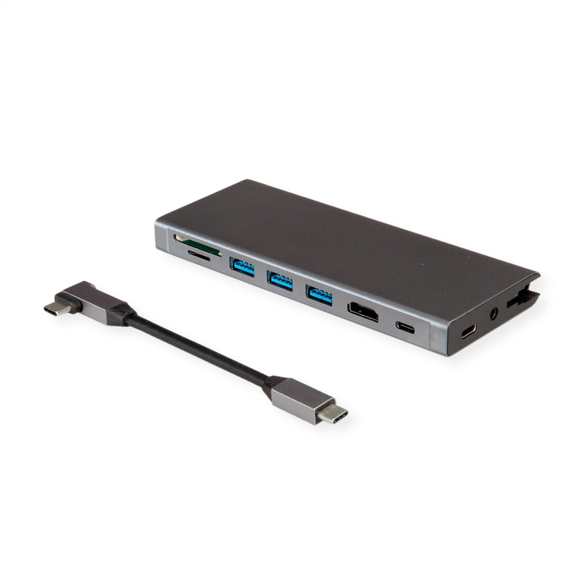 VALUE Dockingstation – USB-C, 1× HDMI, 3× USB-A, SD/microSD, 3,5 mm Audio, für MacBook/Notebook/PC