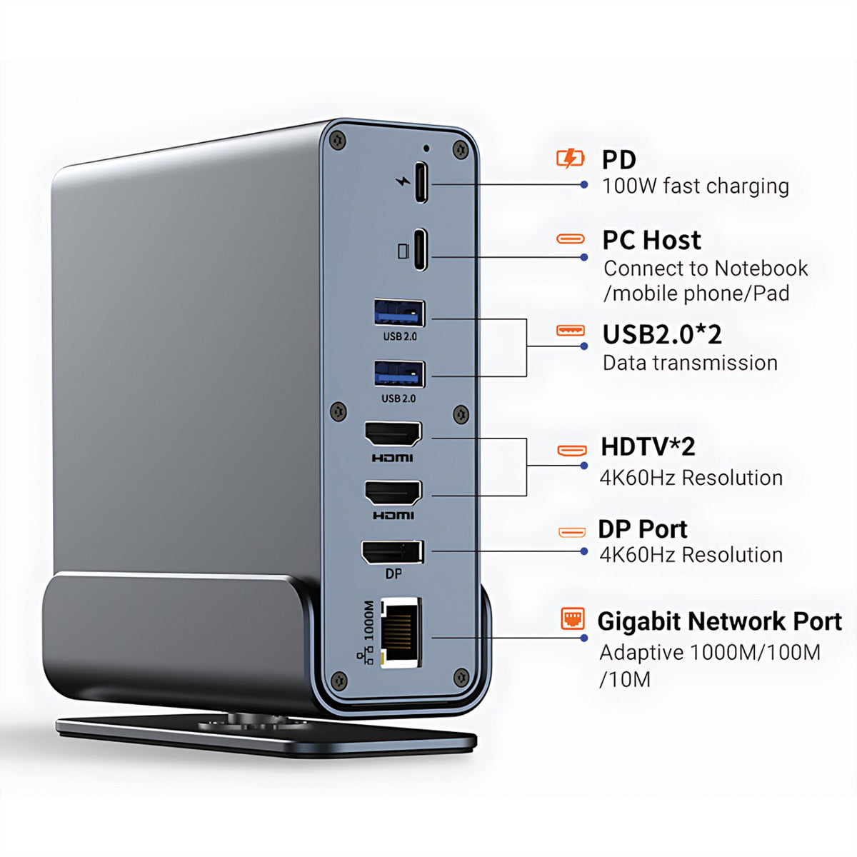VALUE Dockingstation – USB-C, 1× DP, 2× HDMI, 5× USB-A, 100 W PD, GbE, SD/microSD, 3,5 mm Audio