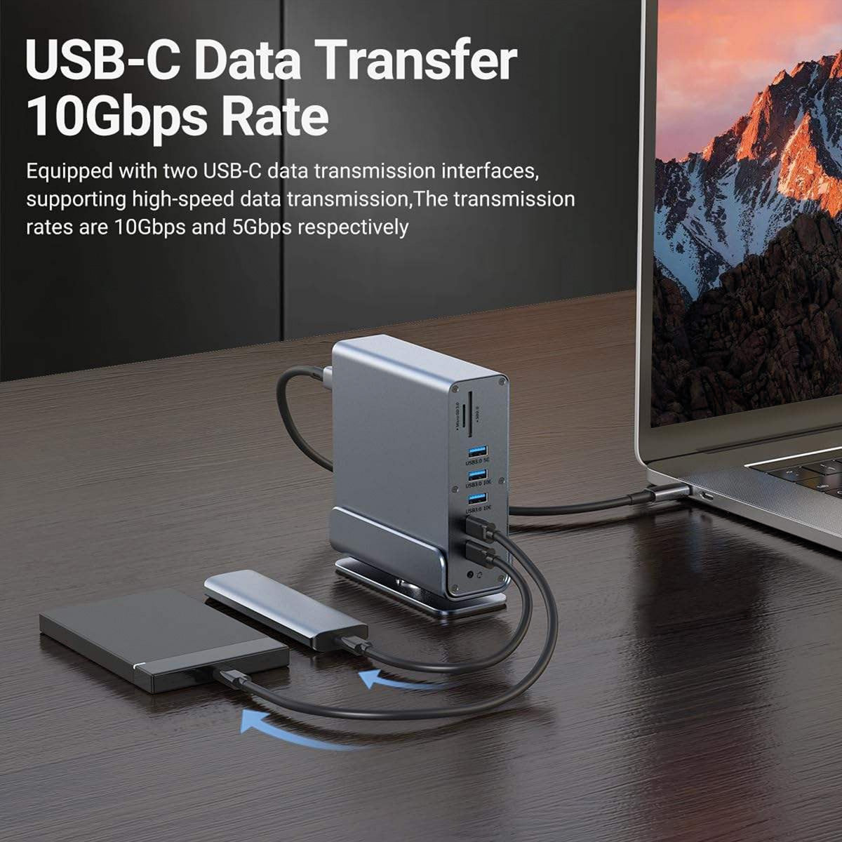 VALUE Dockingstation – USB-C, 1× DP, 2× HDMI, 5× USB-A, 100 W PD, GbE, SD/microSD, 3,5 mm Audio