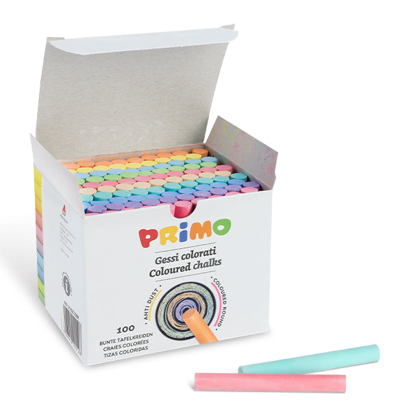 Primo Runde Kreide – bunt – 100 Stück, 10 Farben – für Tafel, Papier und Karton