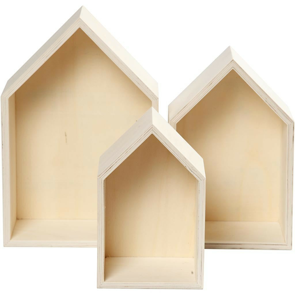 Creativ Company Wandhalterung Haus – Holz – Braun – 200 × 310 × 100 mm – 3 Stück