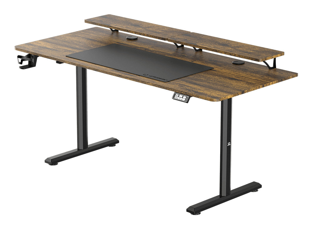 Ultradesk Highlander XXL Gaming-Tisch – 160 × 70 cm, elektrisch höhenverstellbar, braun, Carbon