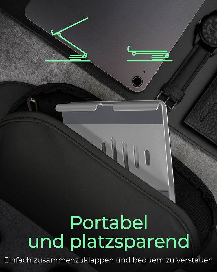 ICY BOX Tablet-Ständer – für Tablets bis 12,9" – drehbar, faltbar – Aluminium