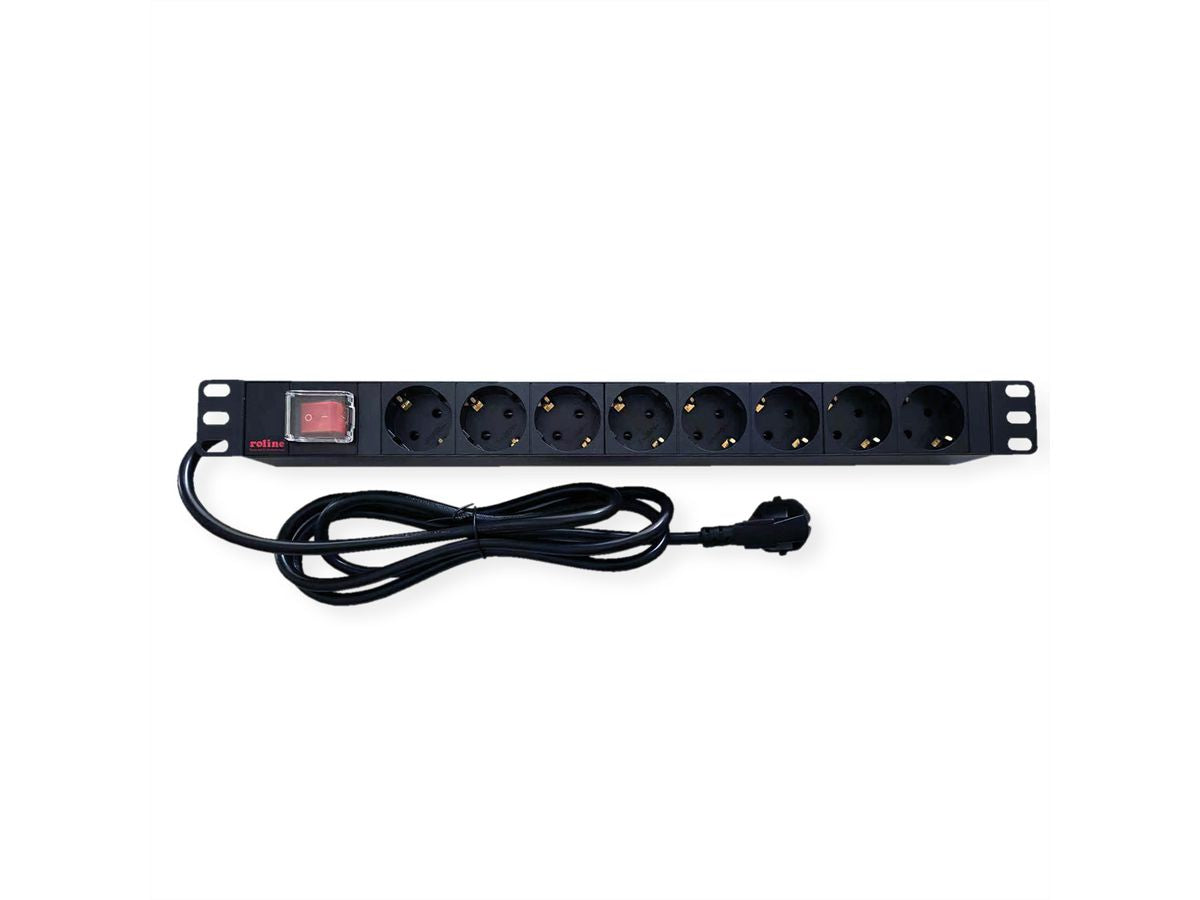ROLINE Rack-PDU – 1U, 8× Schuko (Typ E/F), 2 m, mit Schalter, 250 V/16 A, schwarz