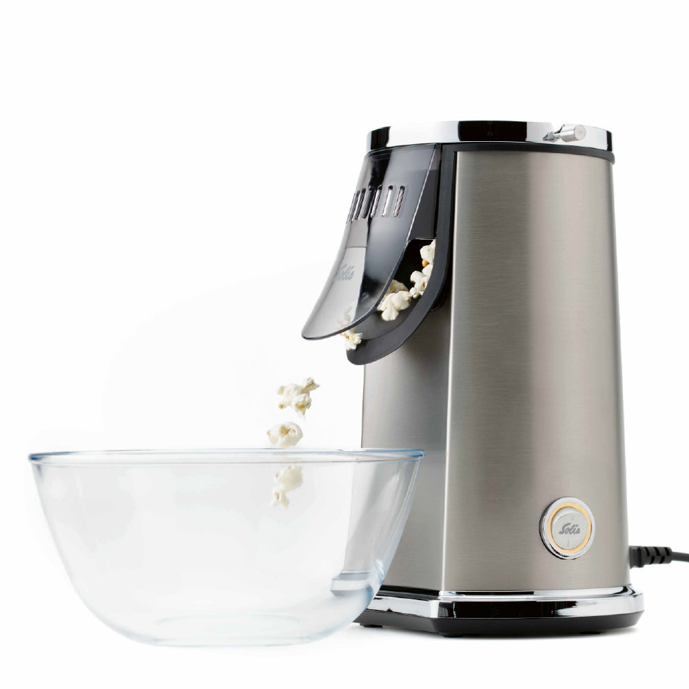 Solis Popcornmaschine Pop & Fun – 80 g, Heissluft, 1 200 W – Silber/Edelstahl