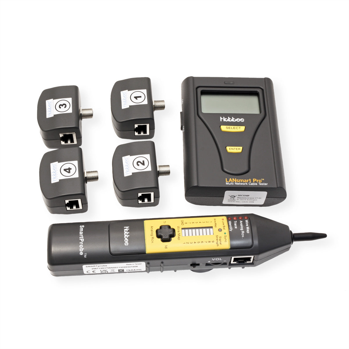 HOBBES LANsmart Pro & SmartProbe Kit – Netzwerk-Kabeltester – RJ45/RJ11/Coax, LCD – für Cat5–Cat7
