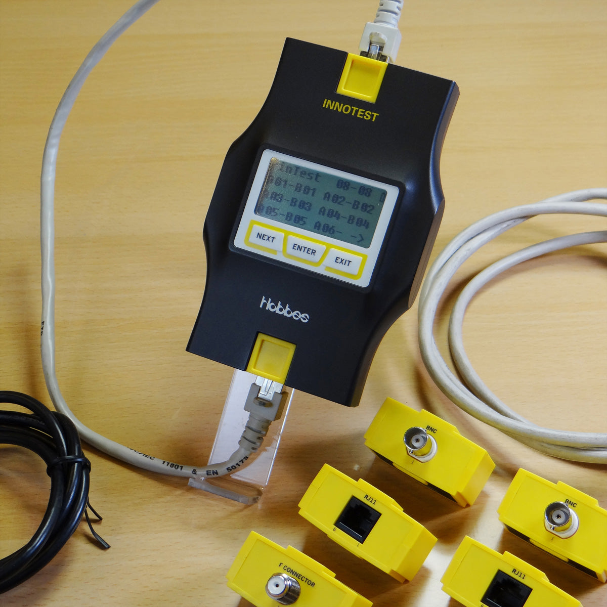 HOBBES INNOTEST – Netzwerk-Kabeltester – RJ45/RJ11/F/BNC, LCD-Anzeige, modular, für RJ45/RJ11/F/BNC-Kabel