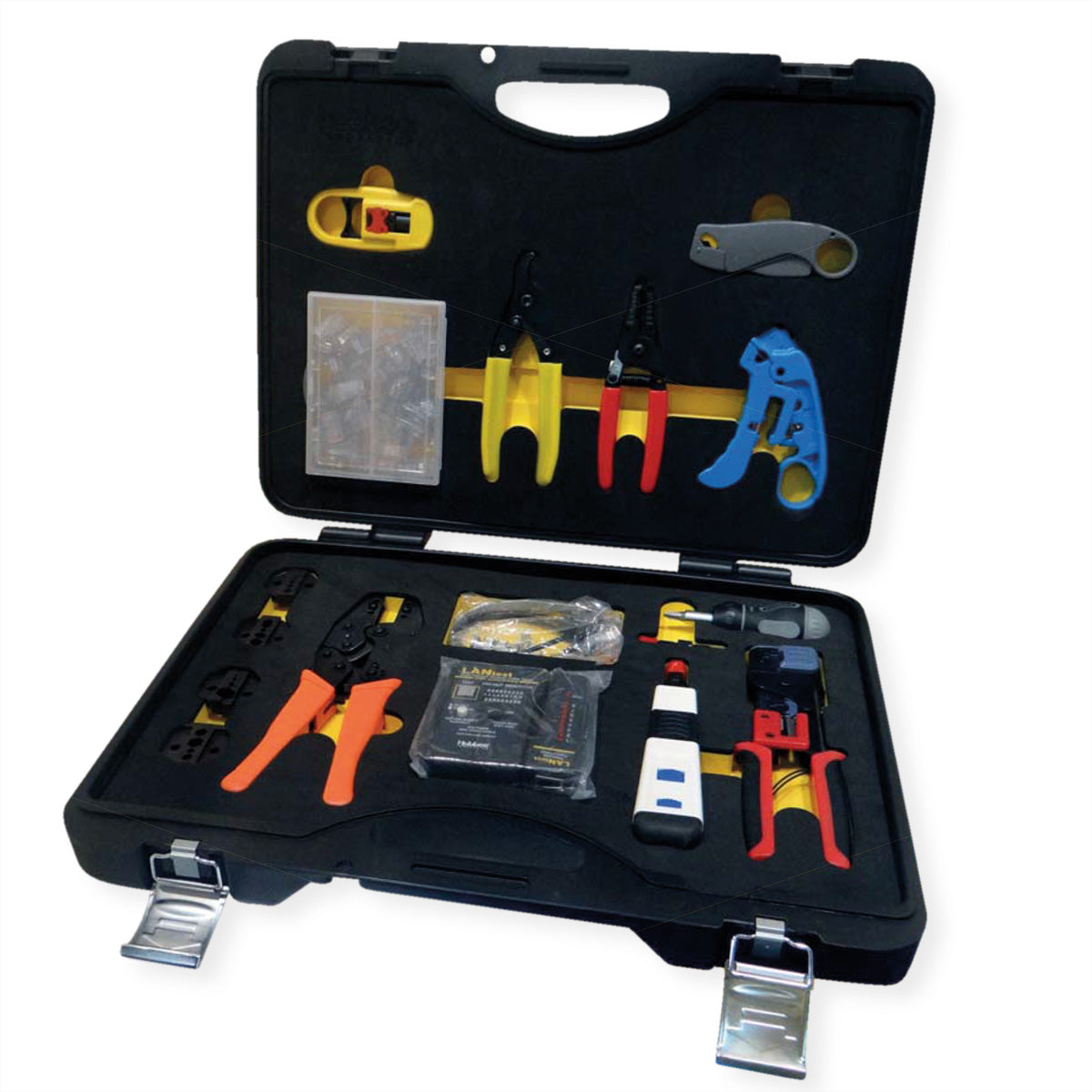 HOBBES Netzwerk-Werkzeug-Set – Crimpzangen, Kabeltester – Hartschalenkoffer 375×253×60 mm
