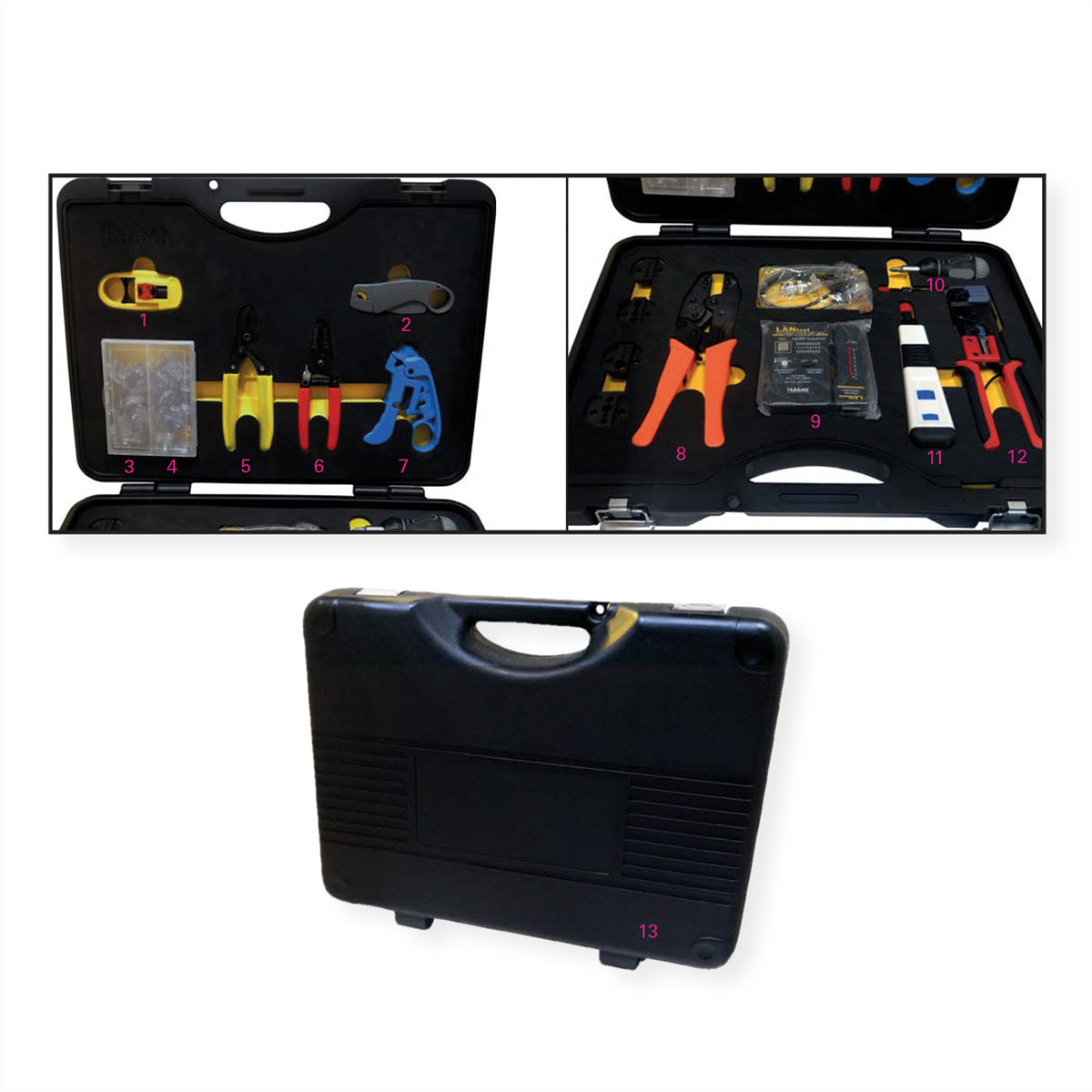 HOBBES Netzwerk-Werkzeug-Set – Crimpzangen, Kabeltester – Hartschalenkoffer 375×253×60 mm