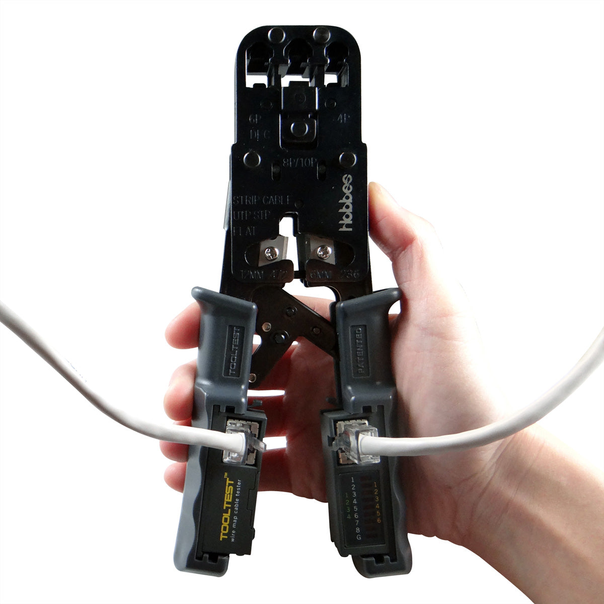 HOBBES Tooltest – Netzwerk-Kabeltester – RJ45, LED-Anzeige, 3× LR44, für UTP/STP