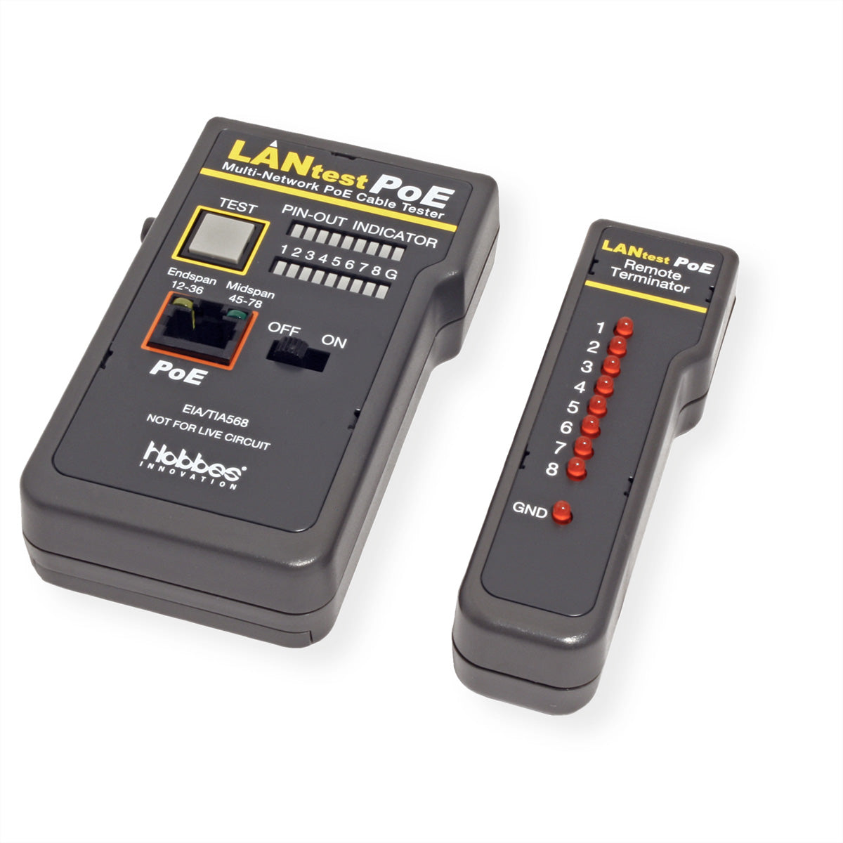 HOBBES LANtest Multinetwork – Netzwerk-Kabeltester – RJ45/BNC, PoE, für IEEE802.3af/802.3at