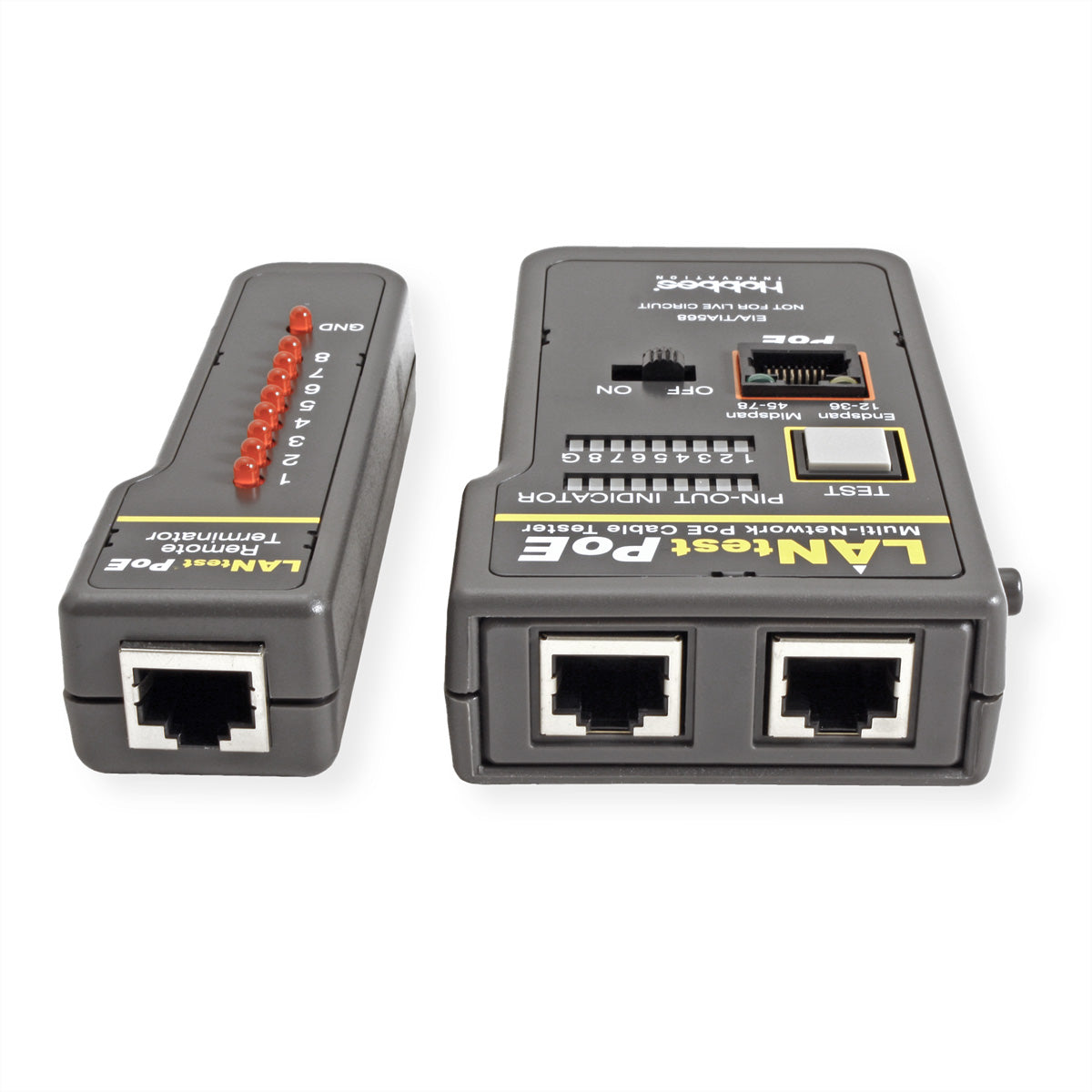 HOBBES LANtest Multinetwork – Netzwerk-Kabeltester – RJ45/BNC, PoE, für IEEE802.3af/802.3at