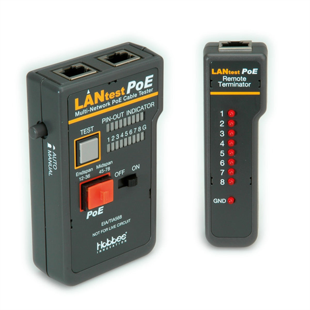 HOBBES LANtest Multinetwork – Netzwerk-Kabeltester – RJ45/BNC, PoE, für IEEE802.3af/802.3at