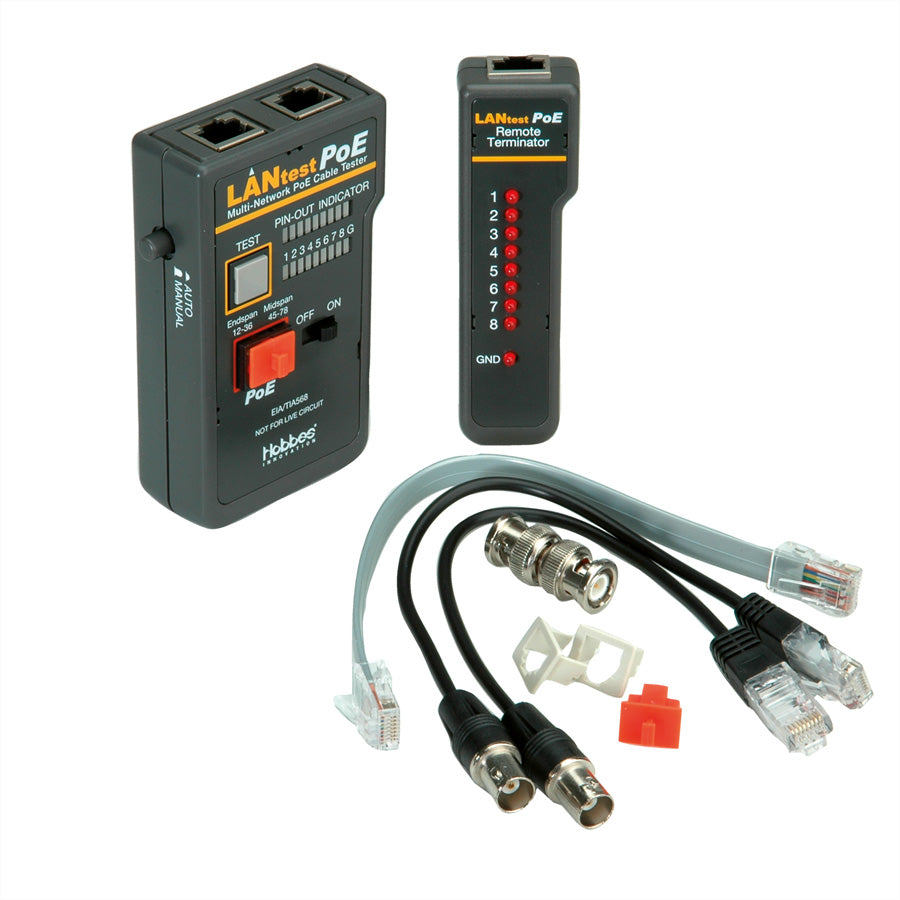 HOBBES LANtest Multinetwork – Netzwerk-Kabeltester – RJ45/BNC, PoE, für IEEE802.3af/802.3at