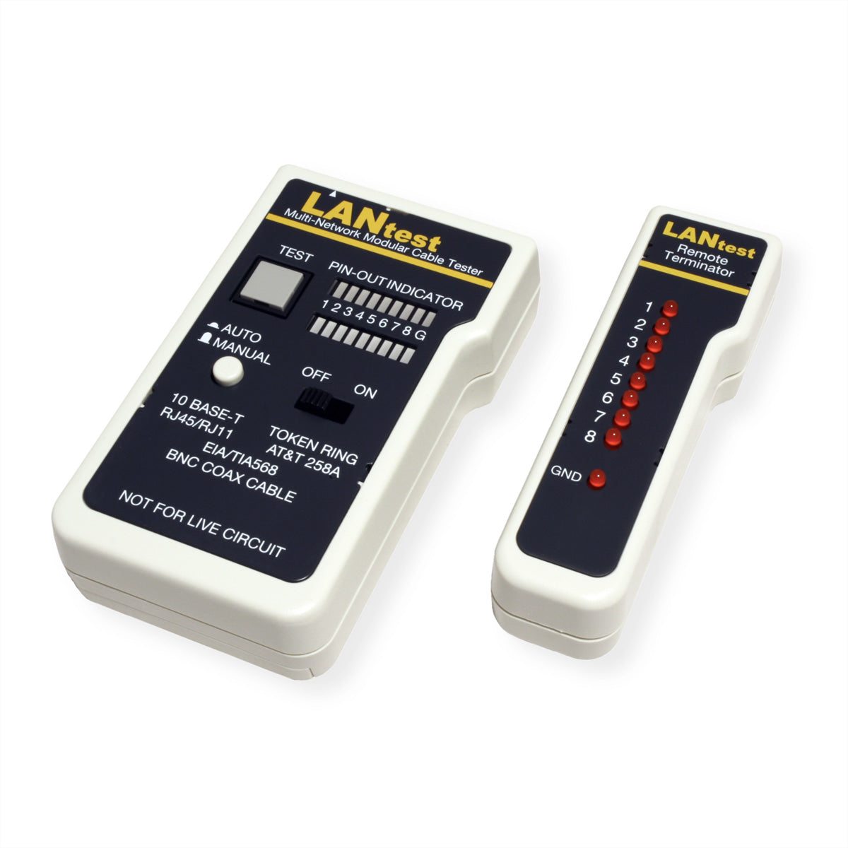 HOBBES LANtest Multinetwork – Netzwerk-Kabeltester – RJ45/BNC, LED-Anzeige, Remote-Einheit