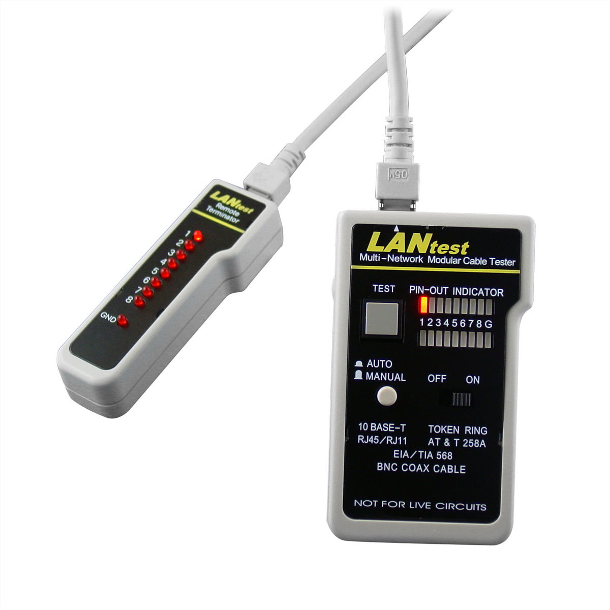 HOBBES LANtest Multinetwork – Netzwerk-Kabeltester – RJ45/BNC, LED-Anzeige, Remote-Einheit