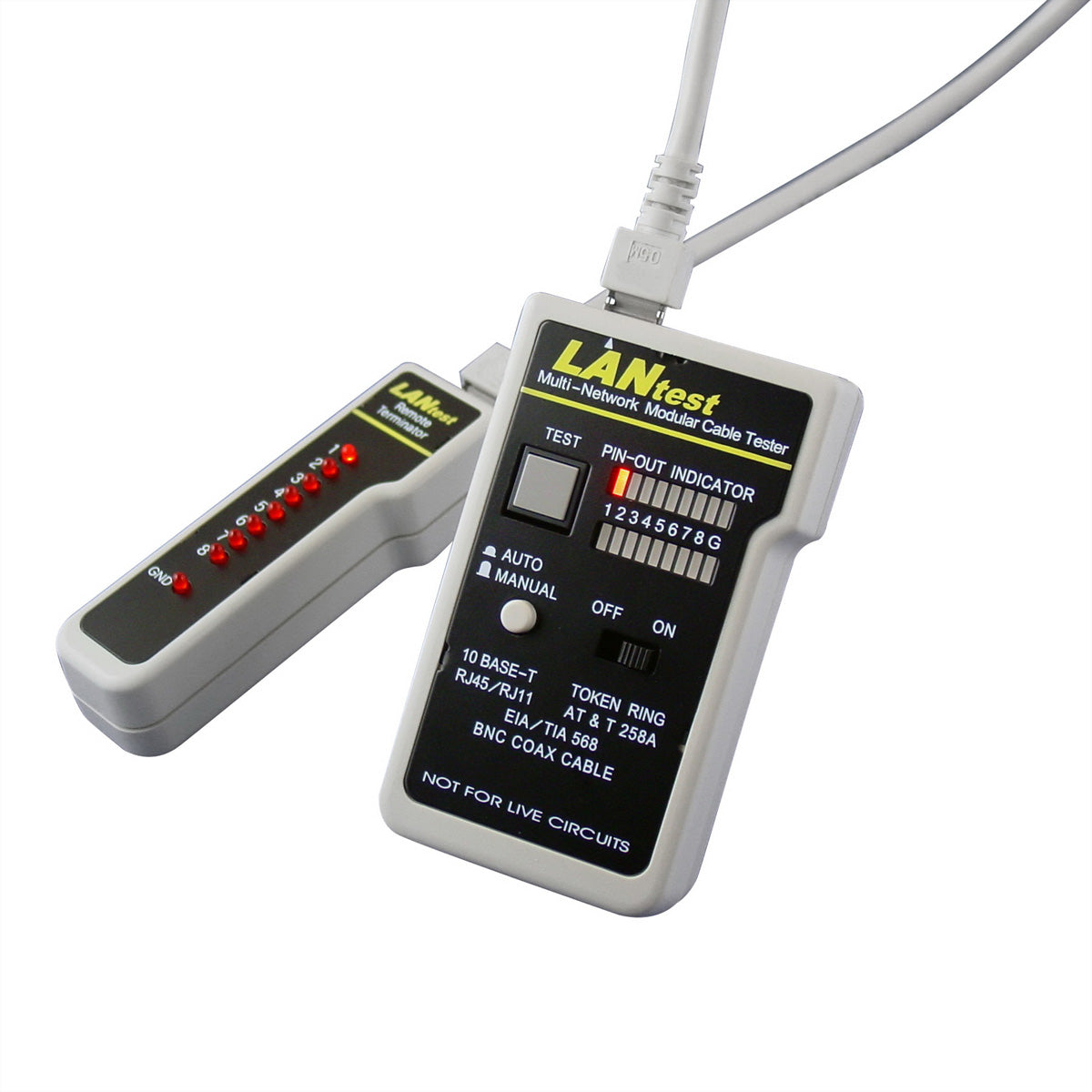 HOBBES LANtest Multinetwork – Netzwerk-Kabeltester – RJ45/BNC, LED-Anzeige, Remote-Einheit