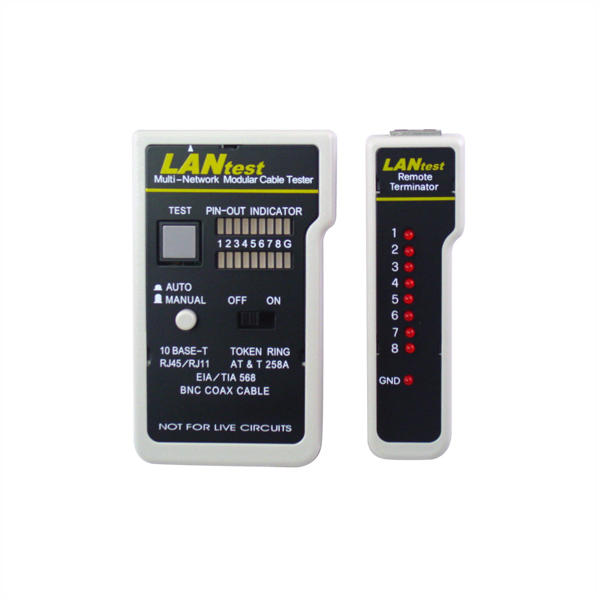 HOBBES LANtest Multinetwork – Netzwerk-Kabeltester – RJ45/BNC, LED-Anzeige, Remote-Einheit