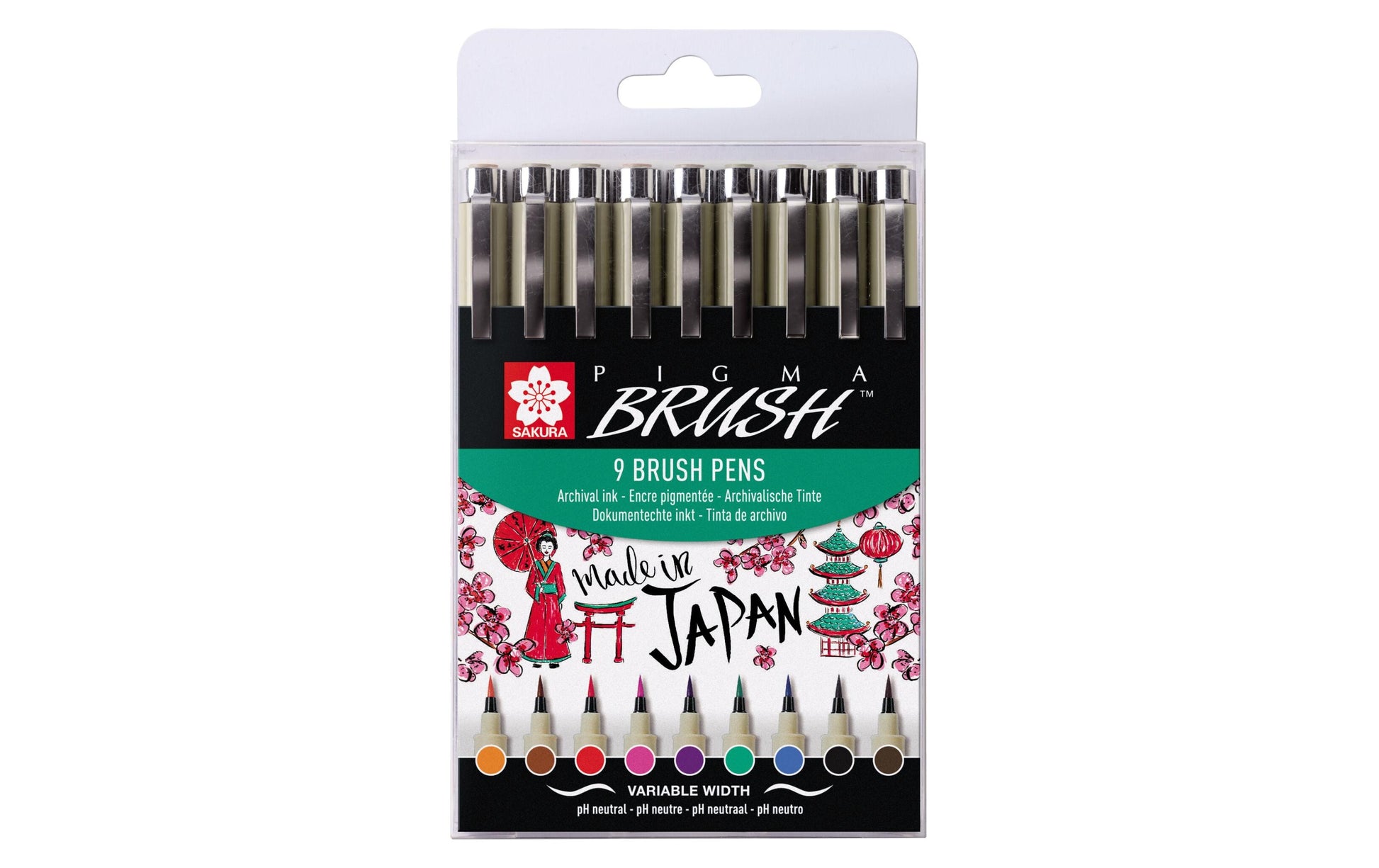 Sakura Pigma Pinselstift – Pinselspitze, 9 Farben