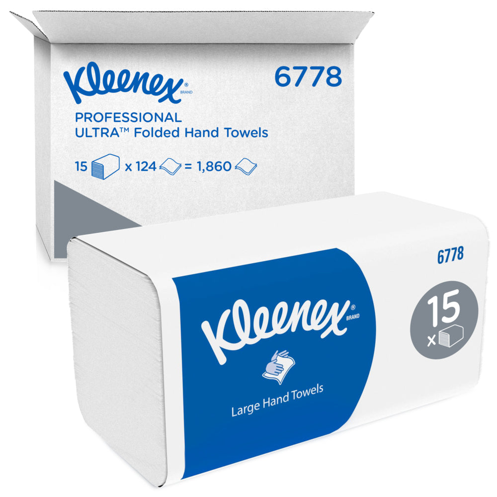 Kleenex Falthandtücher W-Falz – 2-lagig, weiss – 215 × 318 mm – Karton 15 × 124 Blatt – EU Ecolabel, FSC