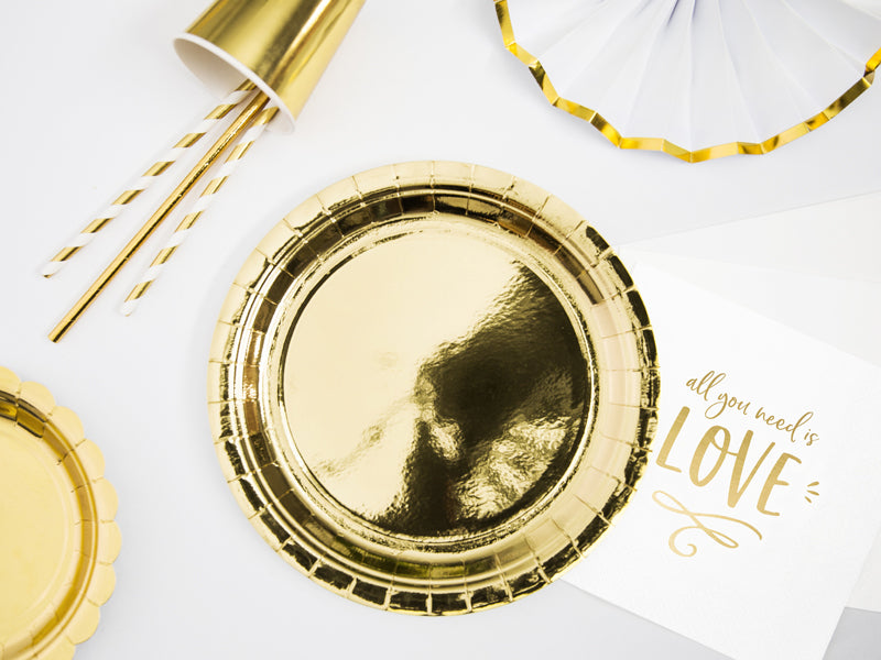 PartyDeco Teller, Papier/Karton – Ø 23 cm, gold – 6 Stk.