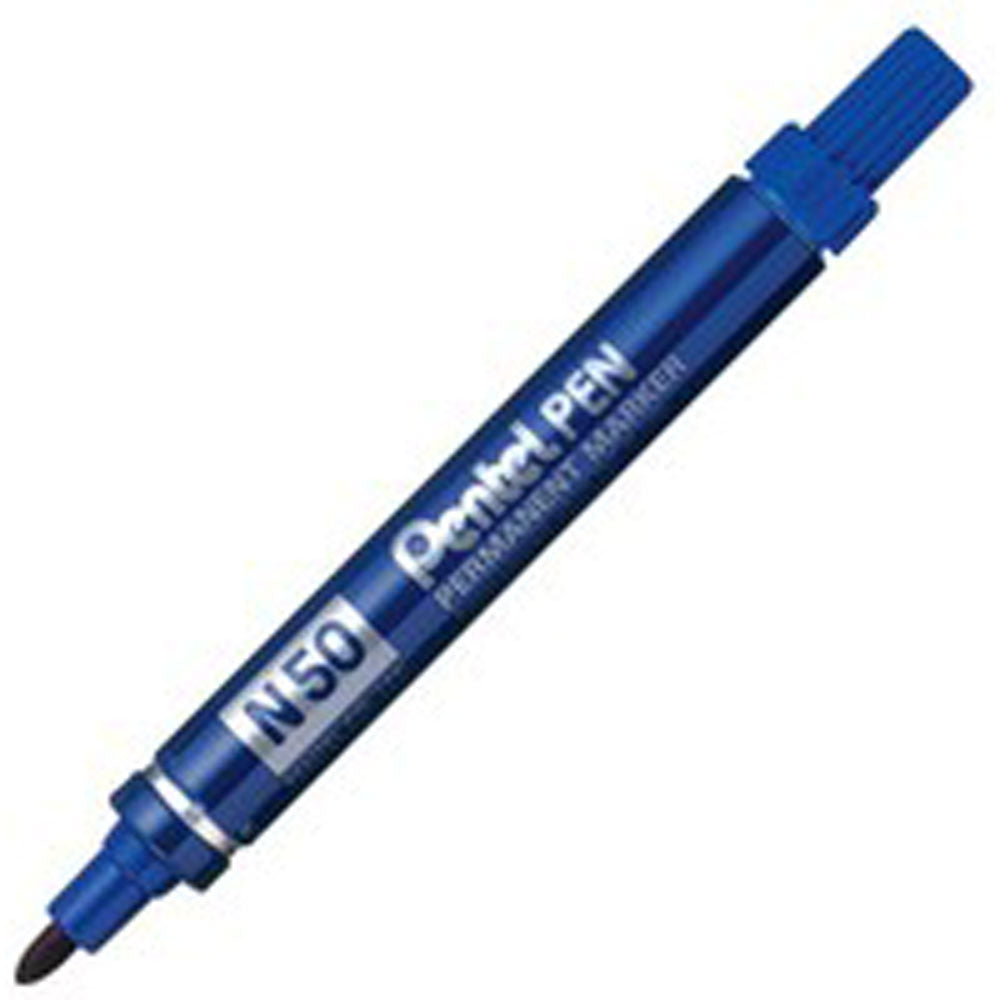 Pentel N50 Permanentmarker – Rundspitze 4,3 mm – Blau – 12er-Pack – für Glas, Metall und Kunststoff