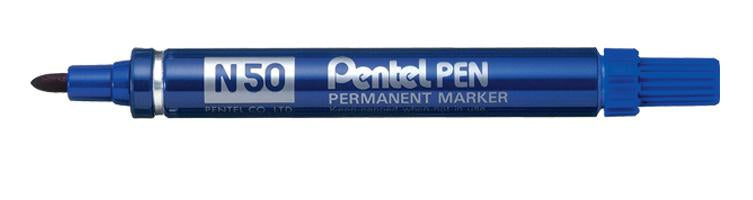 Pentel N50 Permanentmarker – Rundspitze 4,3 mm – Blau – 12er-Pack – für Glas, Metall und Kunststoff