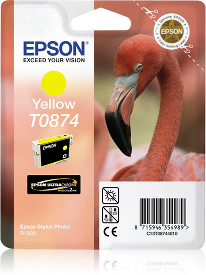 Epson T0874 Gelbe Tintenpatrone (Original) – 11,4 ml – für Epson Stylus Photo R1900, P-3000 – C13T08744010