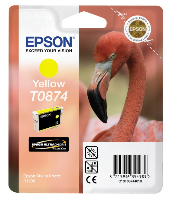 Epson T0874 Gelbe Tintenpatrone (Original) – 11,4 ml – für Epson Stylus Photo R1900, P-3000 – C13T08744010