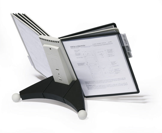 Durable Prospektständer Sherpa Table 10 – für A4, 10 Fächer, Schwarz/Rot, Kunststoff, 260×100×385 mm