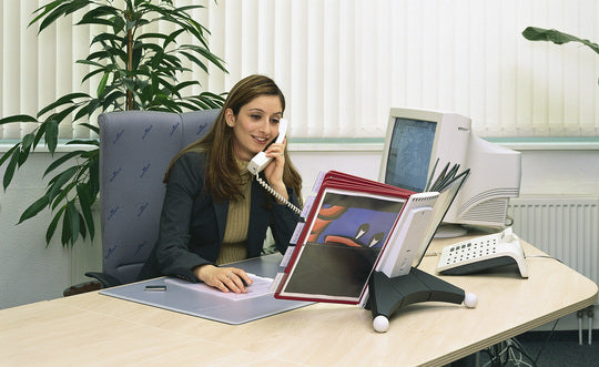 Durable Prospektständer Sherpa Table 10 – für A4, 10 Fächer, Schwarz/Rot, Kunststoff, 260×100×385 mm