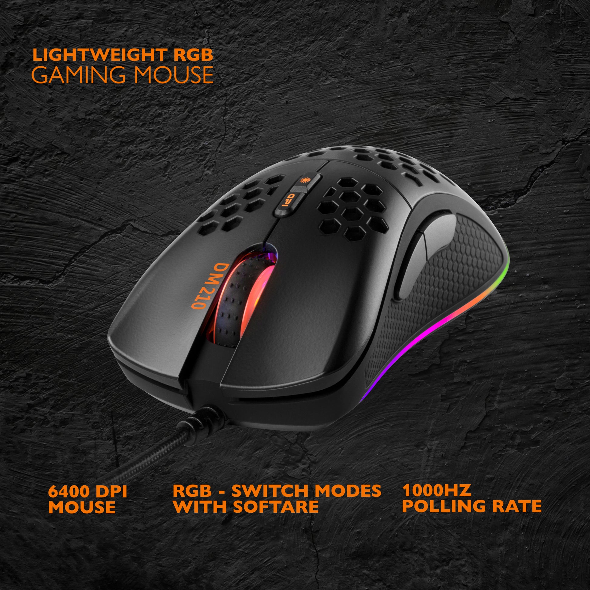 Deltaco Gaming DM210 RGB – Gaming-Maus – Kabelgebunden (USB-A), 6400 DPI, Rechtshänder, Schwarz